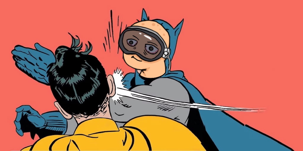 Batman slapping Robin